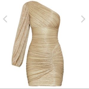 BCBG Maxa Mtl Gold Bodycon 1 Shldr Mini Dress NWT